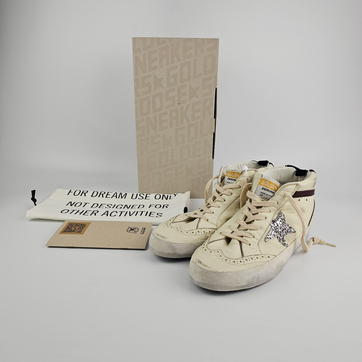 GOLDEN GOOSE Mid Star Women's White/Silver Sneakers New & Authentic