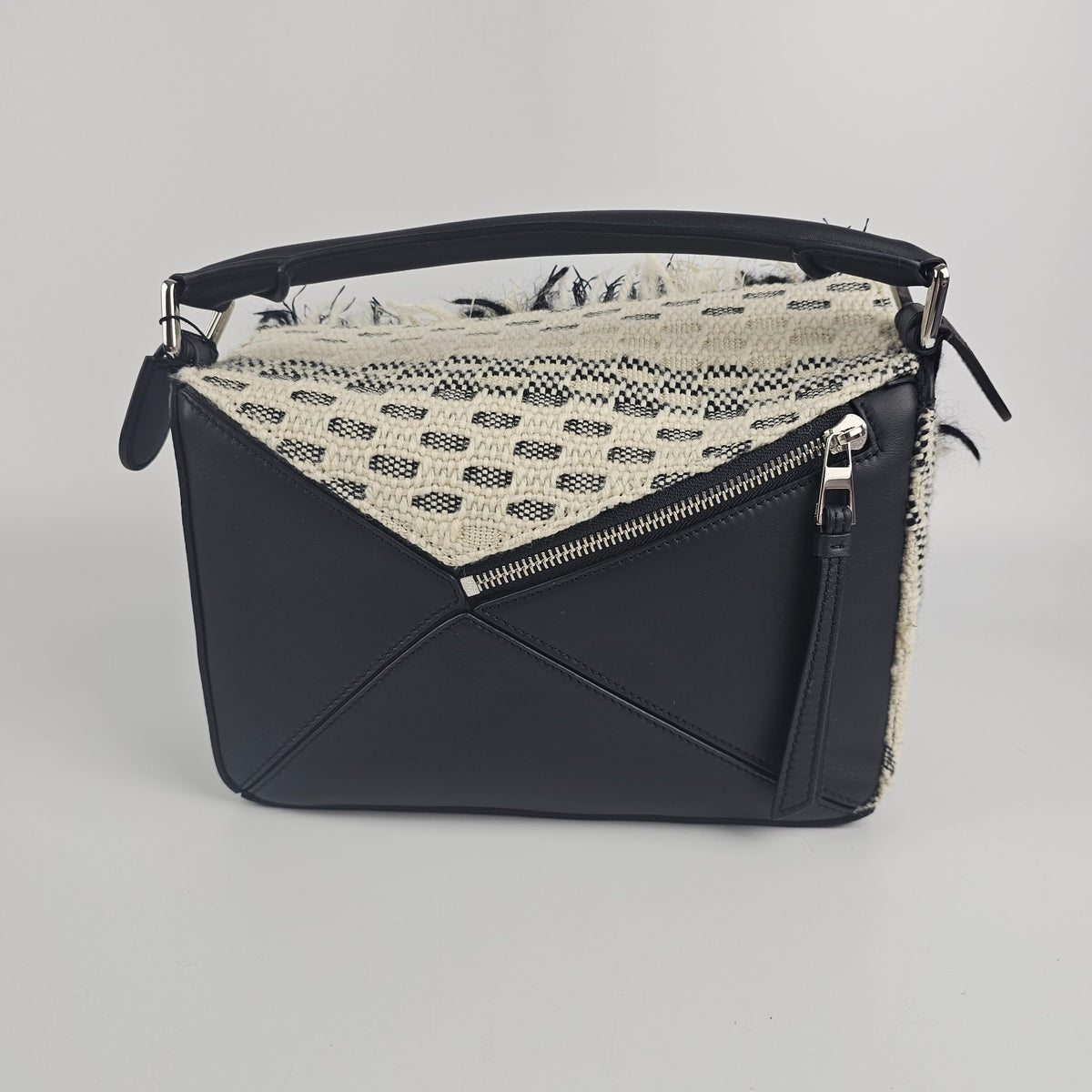 LOEWE Puzzle Small $5150 Black/White Woven Top Handle Bag New & Authentic