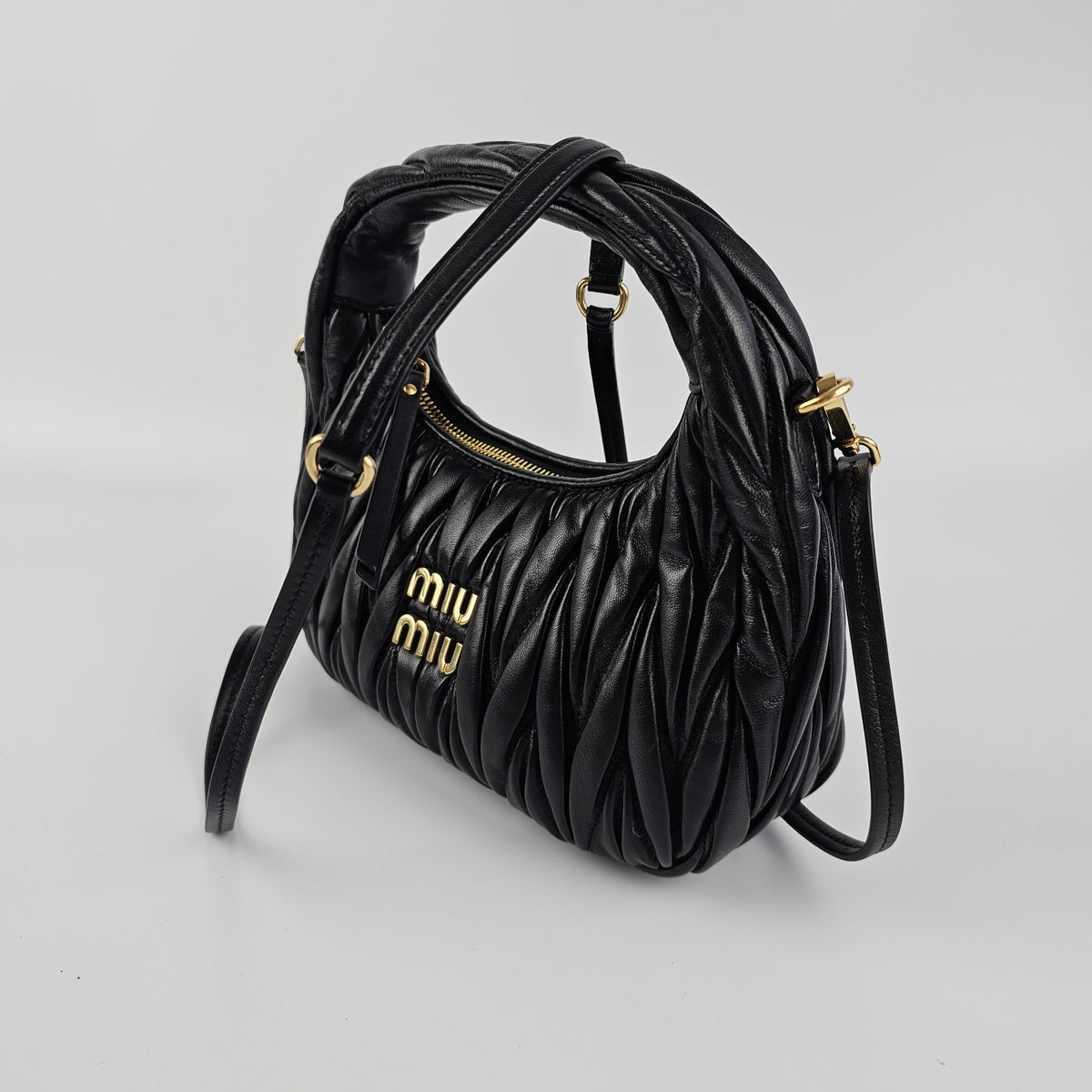 MIU MIU Wander Small $2900 Black Nappa Leather Hobo Bag New And Authentic