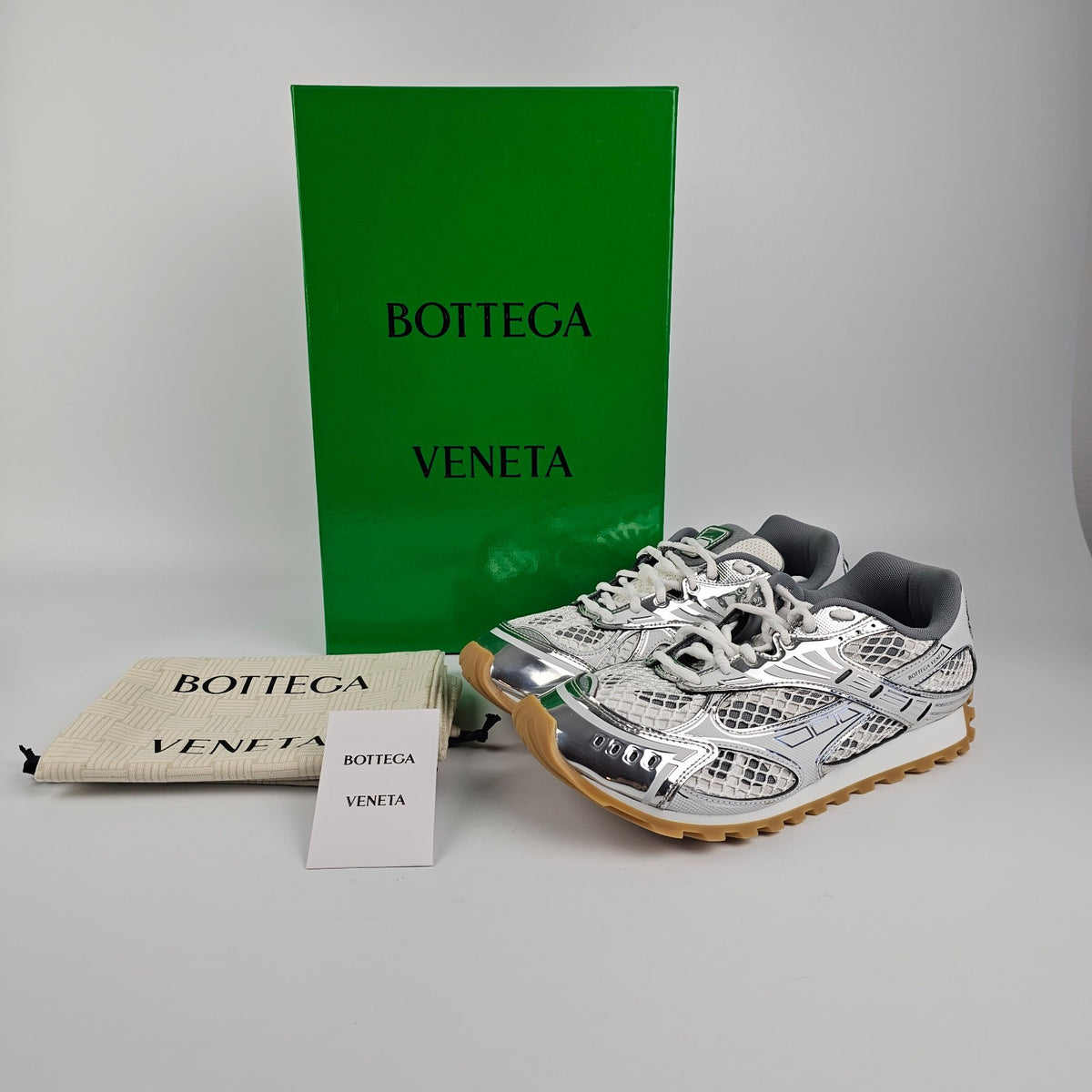 BOTTEGA VENETA Men's Orbit Silver/Optic White Sneakers New & Authentic
