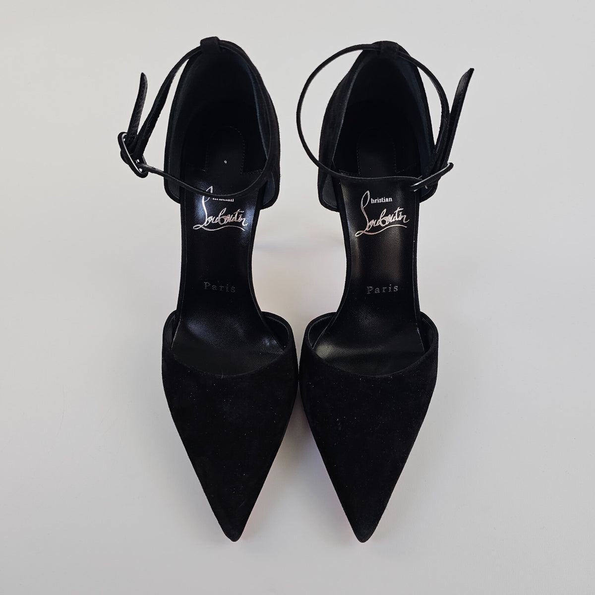 CHRISTIAN LOUBOUTIN Astrida Bride 100mm Black Suede Pumps New Size 38 US 8