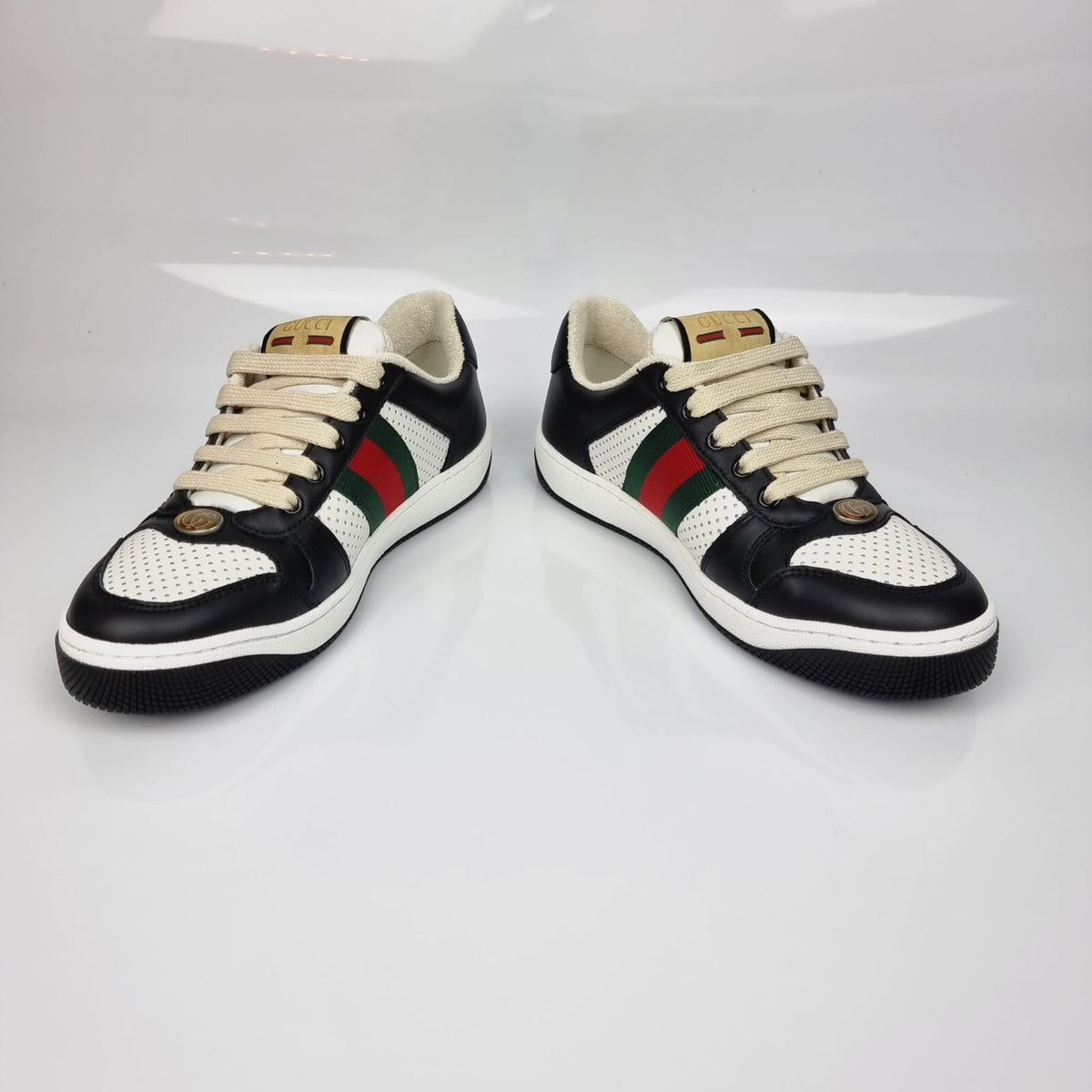 Gucci Women's Screener Black And White Sneakers New