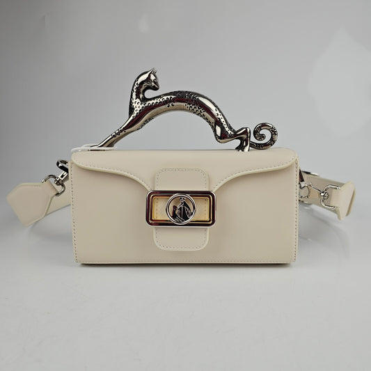 LANVIN Cat Pencil Box Nano White Top Handle Bag New