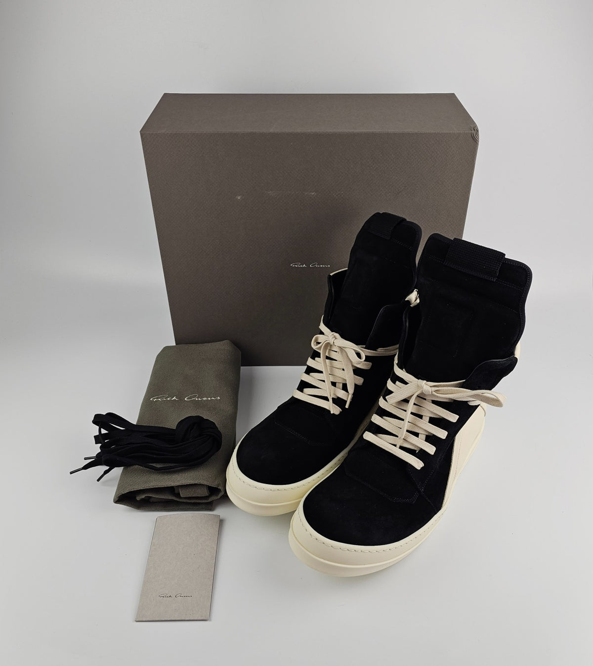 RICK OWENS Tower Geobasket Black/Milk Suede Sneakers New & Authentic
