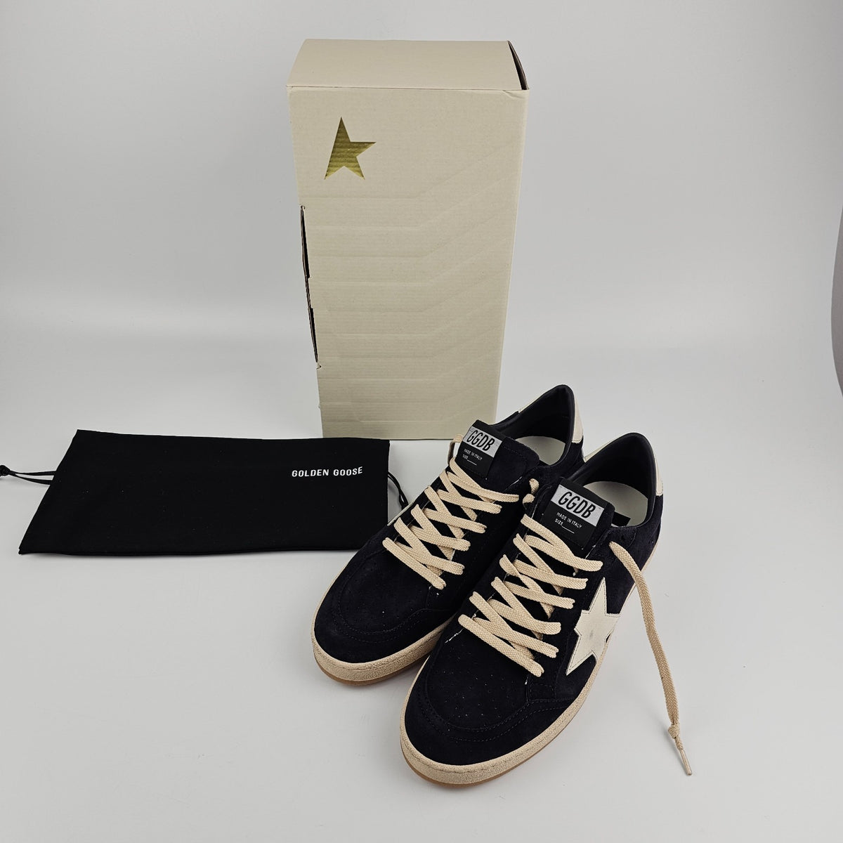 GOLDEN GOOSE Ball Star Men's White/Blue Suede Low Top Sneakers New