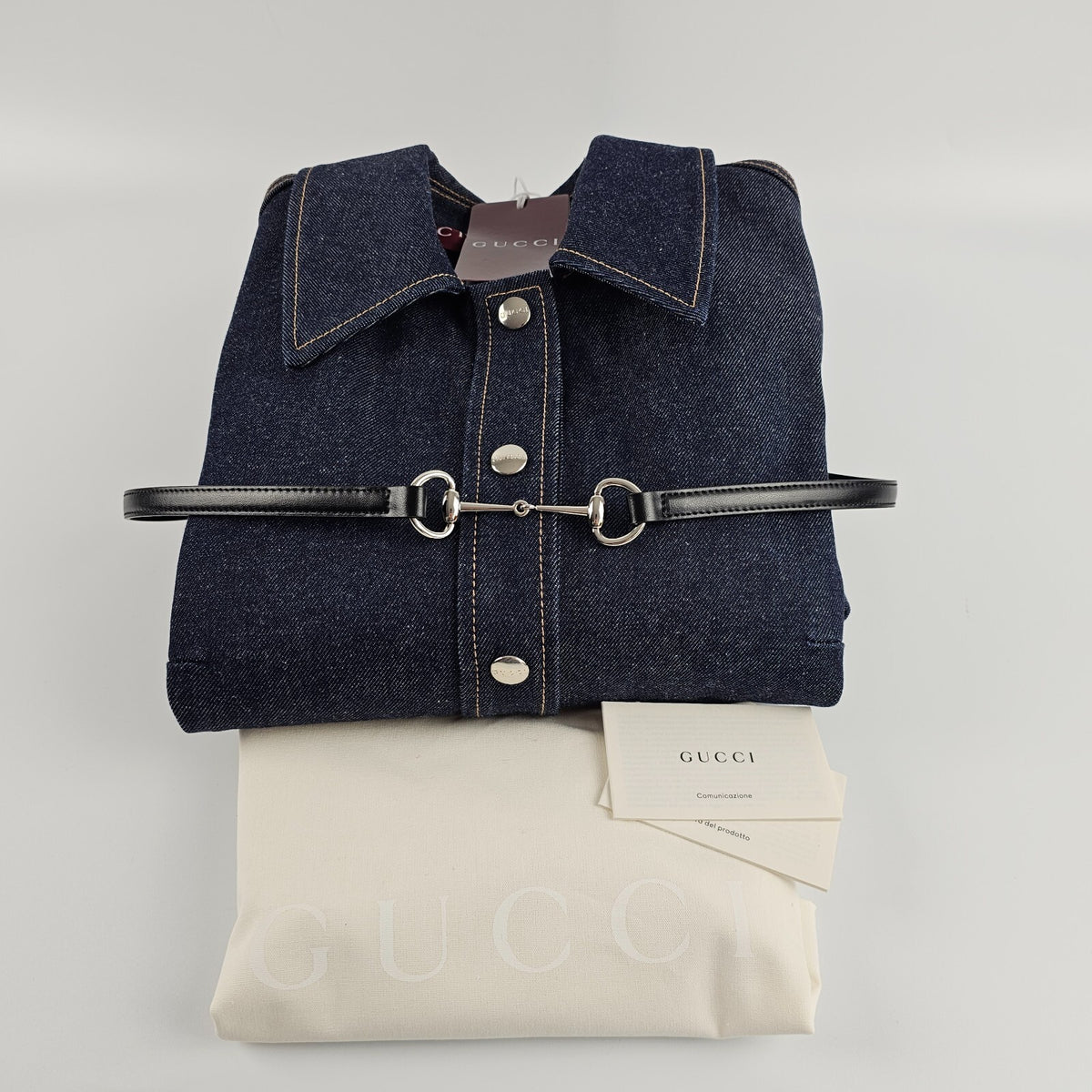 GUCCI $2800 Dark Blue Denim With Horsebit Mini Dress New & Authentic