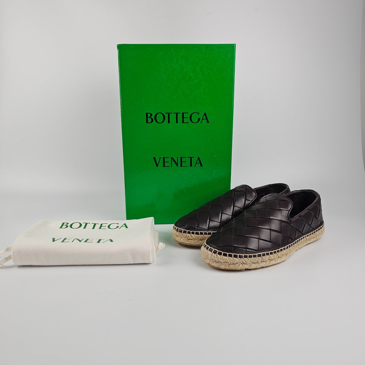 BOTTEGA VENETA Jack Intrecciato Dark Brown Espadrillas Flats New & Authentic
