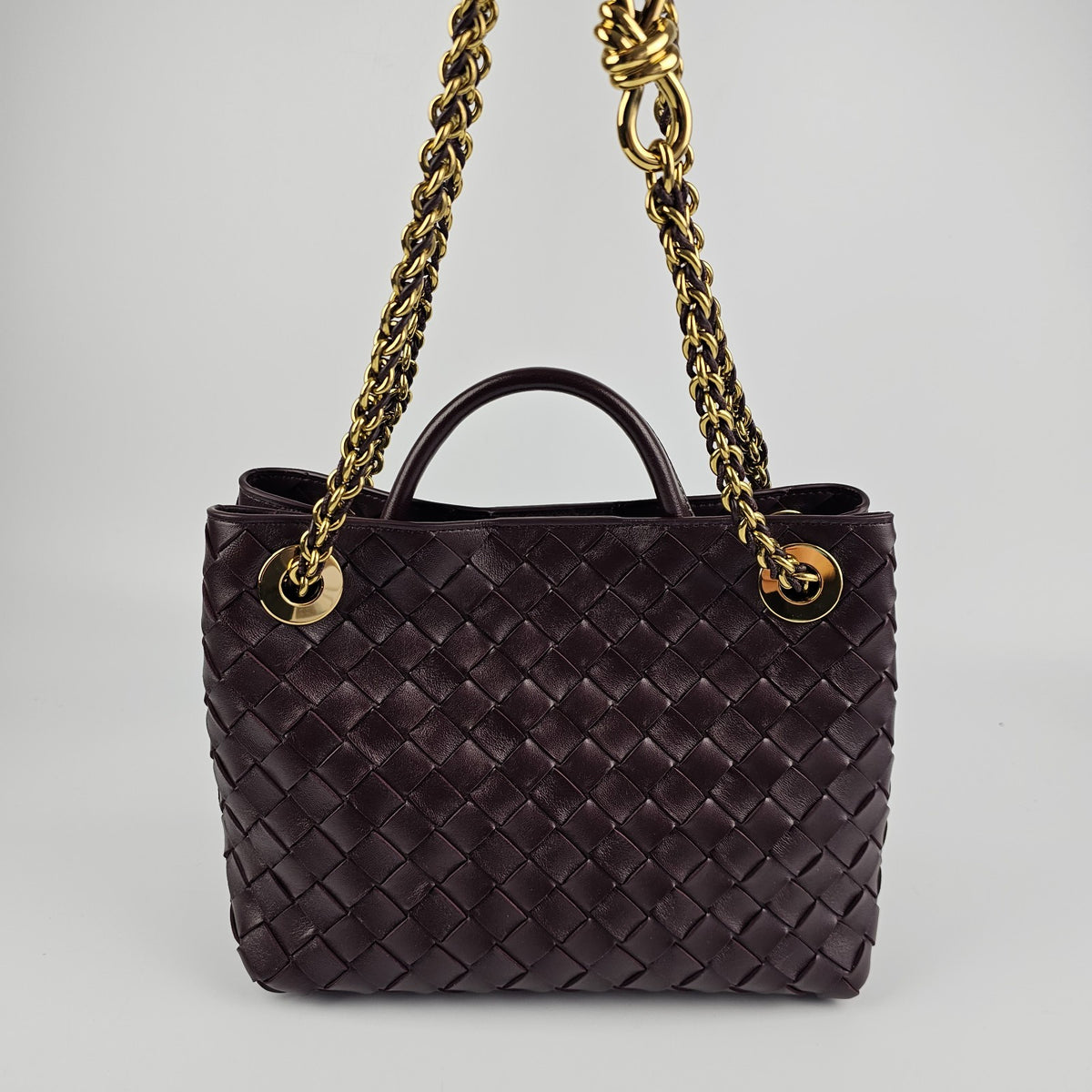 BOTTEGA VENETA Andiamo Small $5100 Dark Barolo Gold Top Handle Bag New