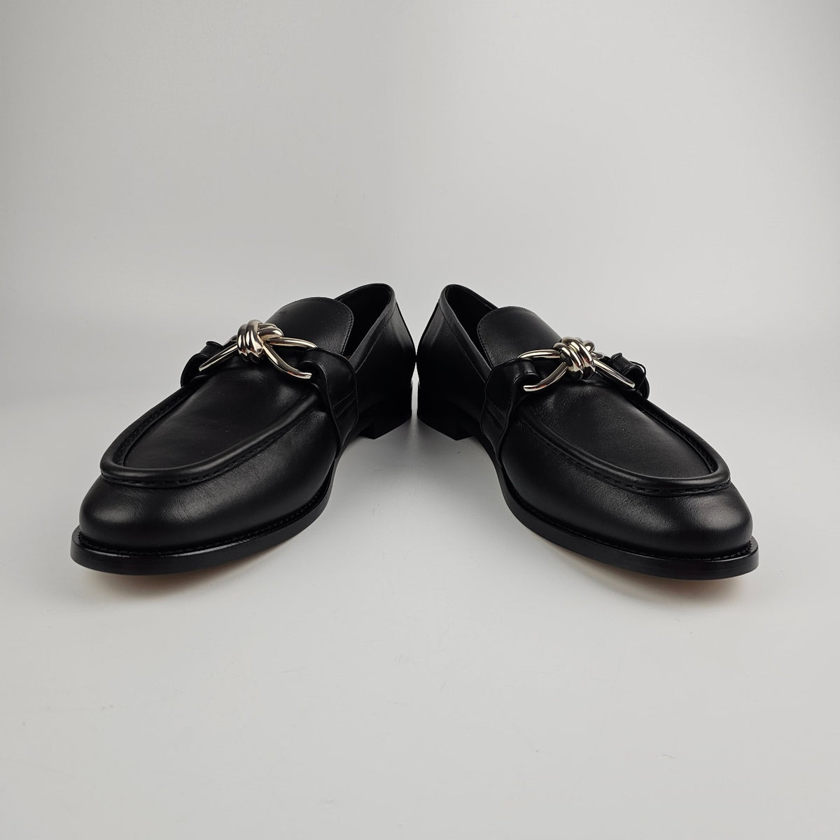 BOTTEGA VENETA Astaire $1200 Black/Silver Loafers New & Authentic