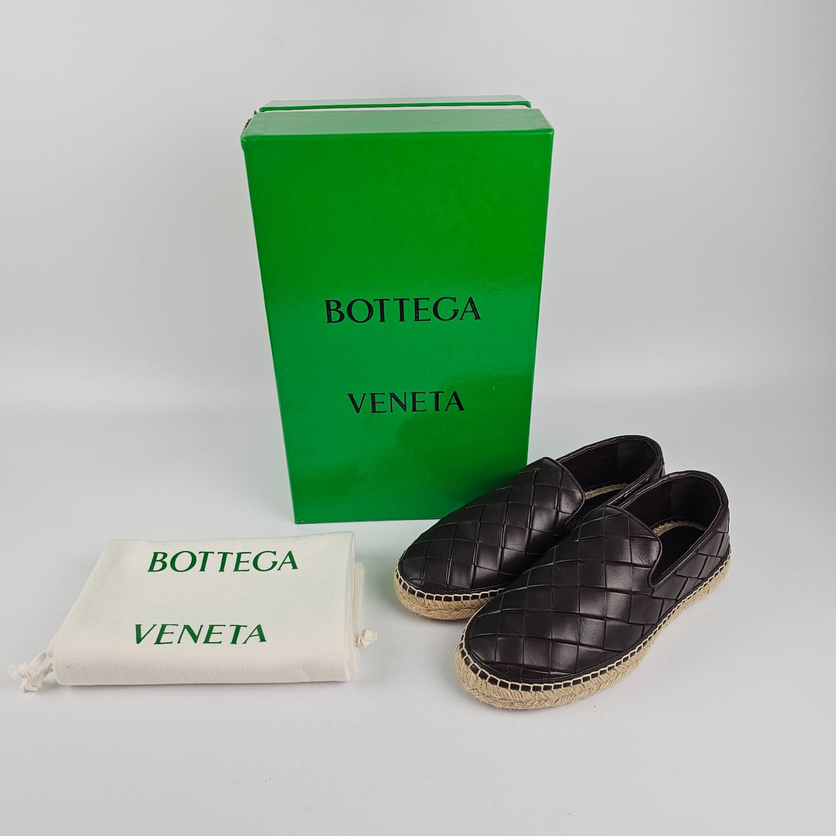 BOTTEGA VENETA Jack Intrecciato Dark Brown Espadrillas Flats New & Authentic