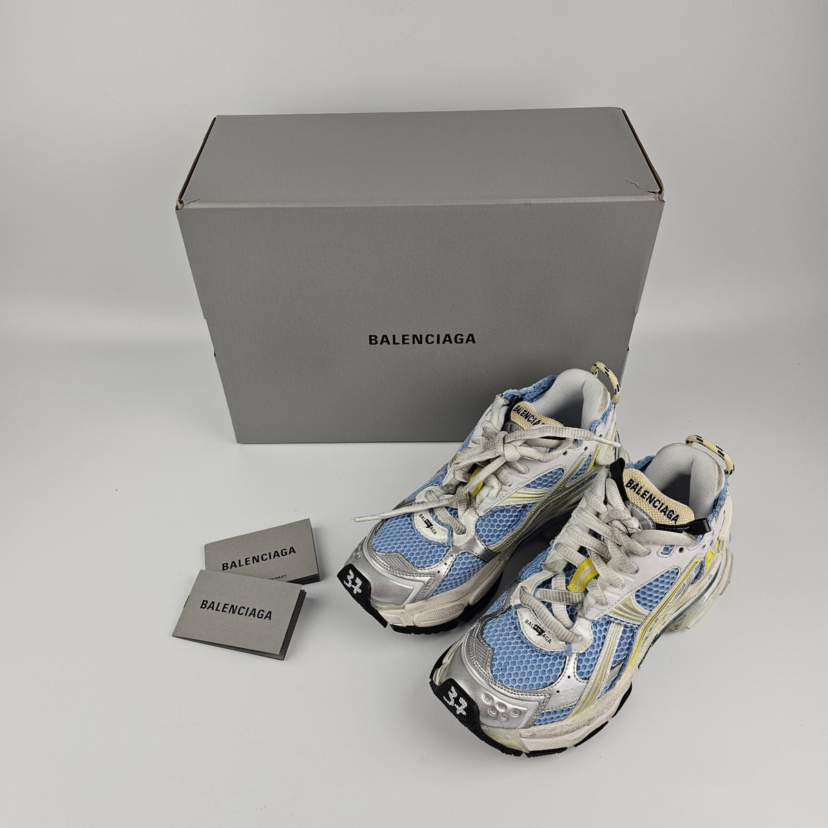 BALENCIAGA Runner $1190 Women's Blue/Yellow/White Sneakers New & Authentic