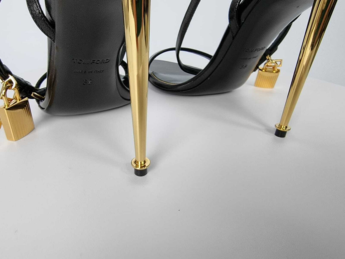 TOM FORD 105mm Padlock Black Leather Sandals New Size 38