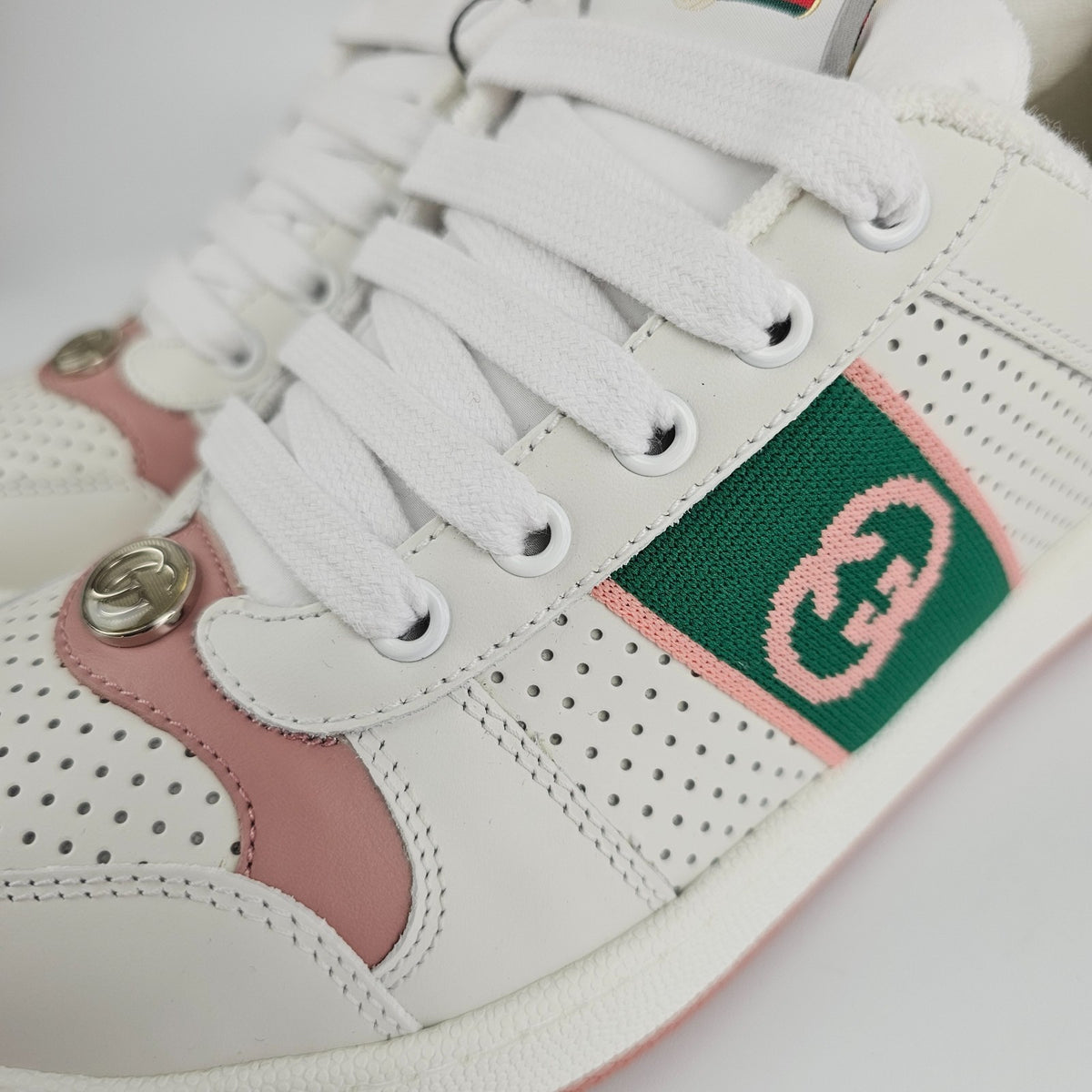 GUCCI Screener Women's White And Pink Sneakers New And Authentic