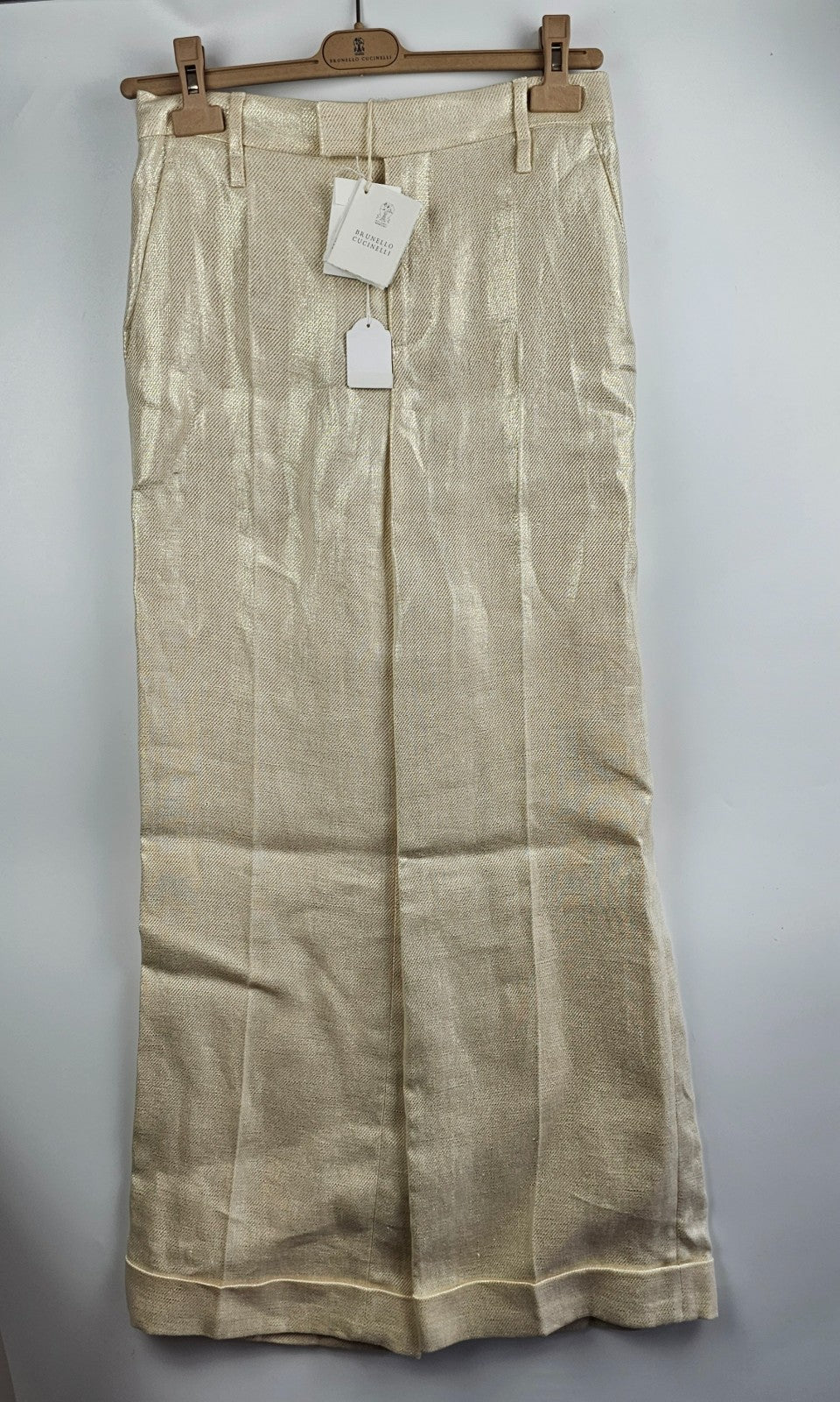 BRUNELLO CUCINELLI Panama/Platinum  Linen Trousers New & Authentic