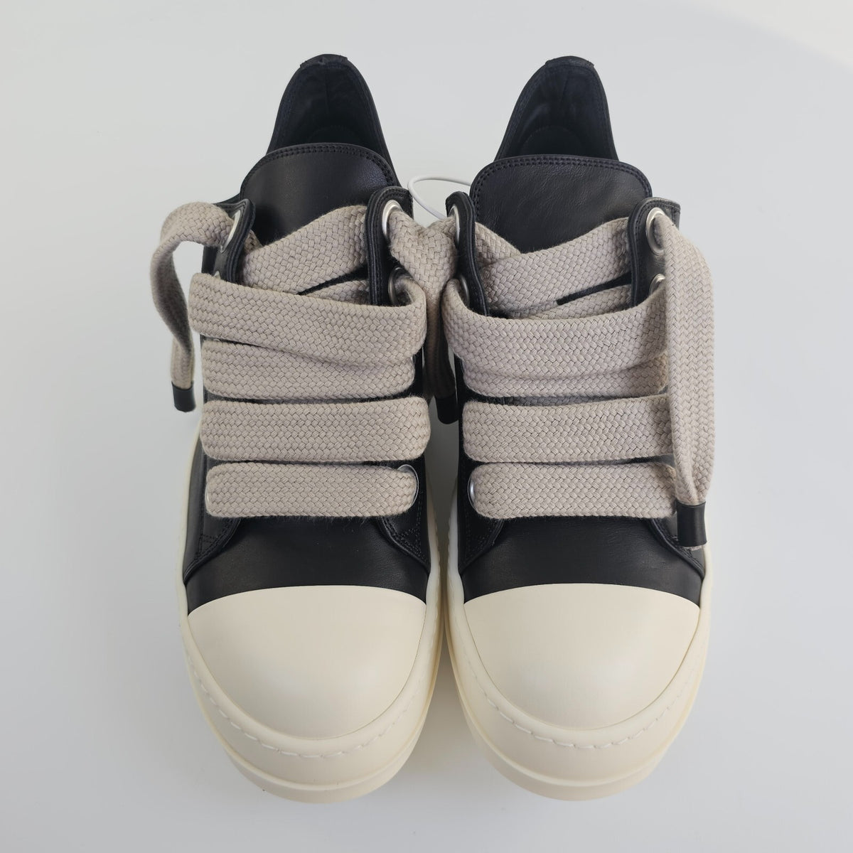 RICK OWENS Jumbolaced Porterville Black/Milk Low Top Sneakers New Size 40 US 7