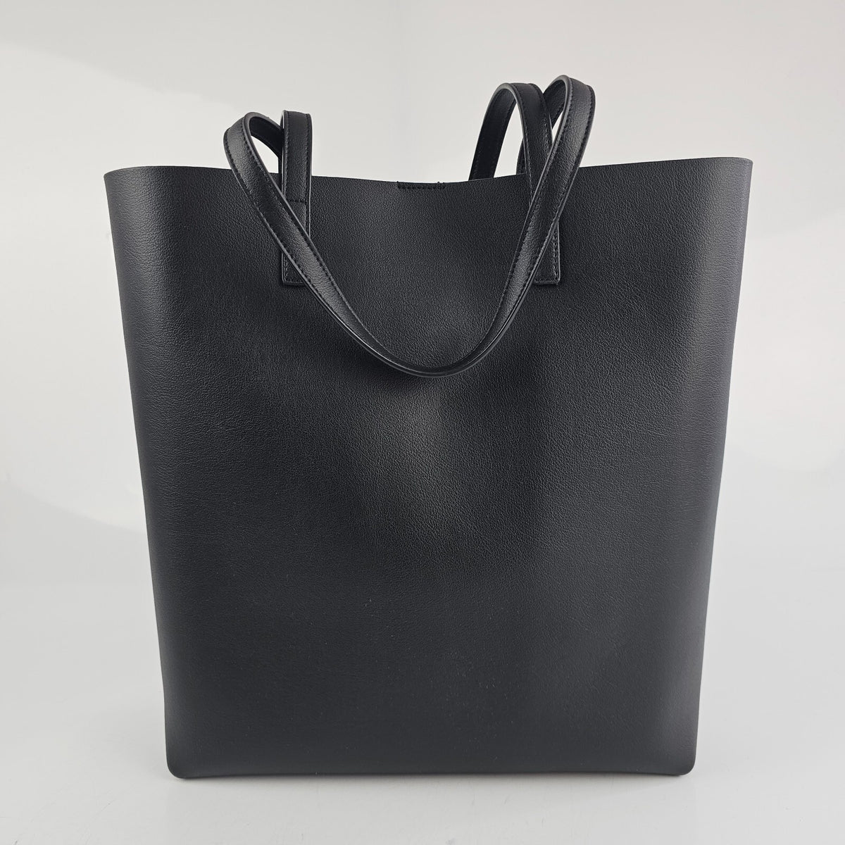 SAINT LAURENT Bold Black Leather Shopping Tote Bag New