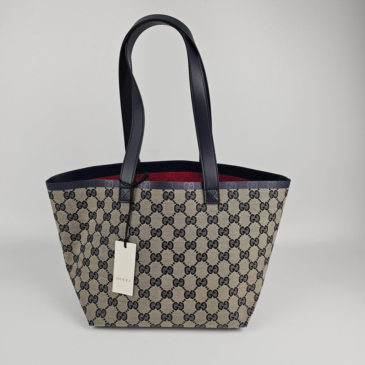 GUCCI Totissima Small $2100 Beige And Blue GG Canvas Tote Bag New & Authentic