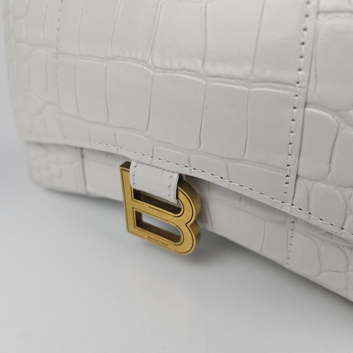 BALENCIAGA XS Hourglass Embossed White Leather Bag New