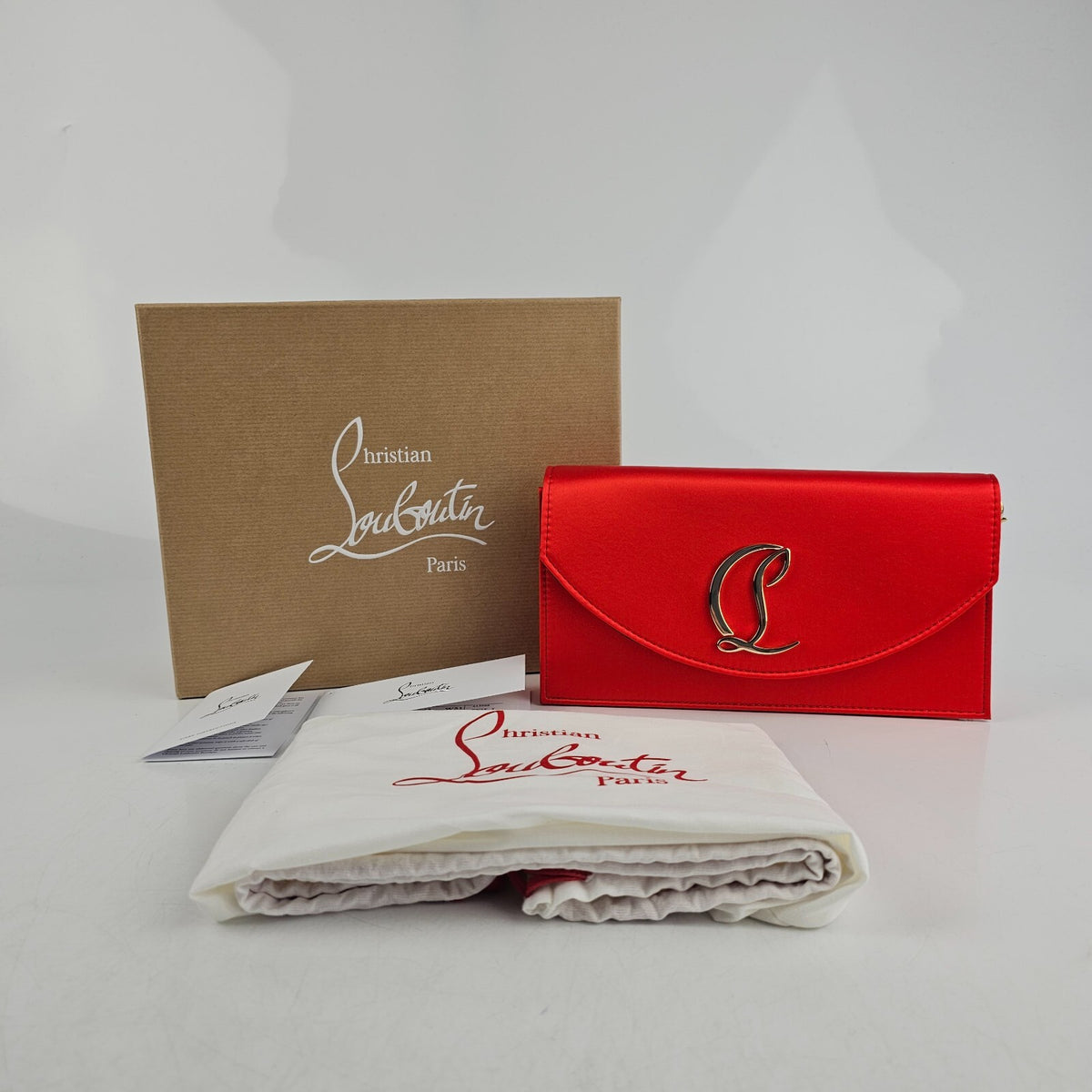 CHRISTIAN LOUBOUTIN Loubi54 Ole Red Satin Shoulder Bag New