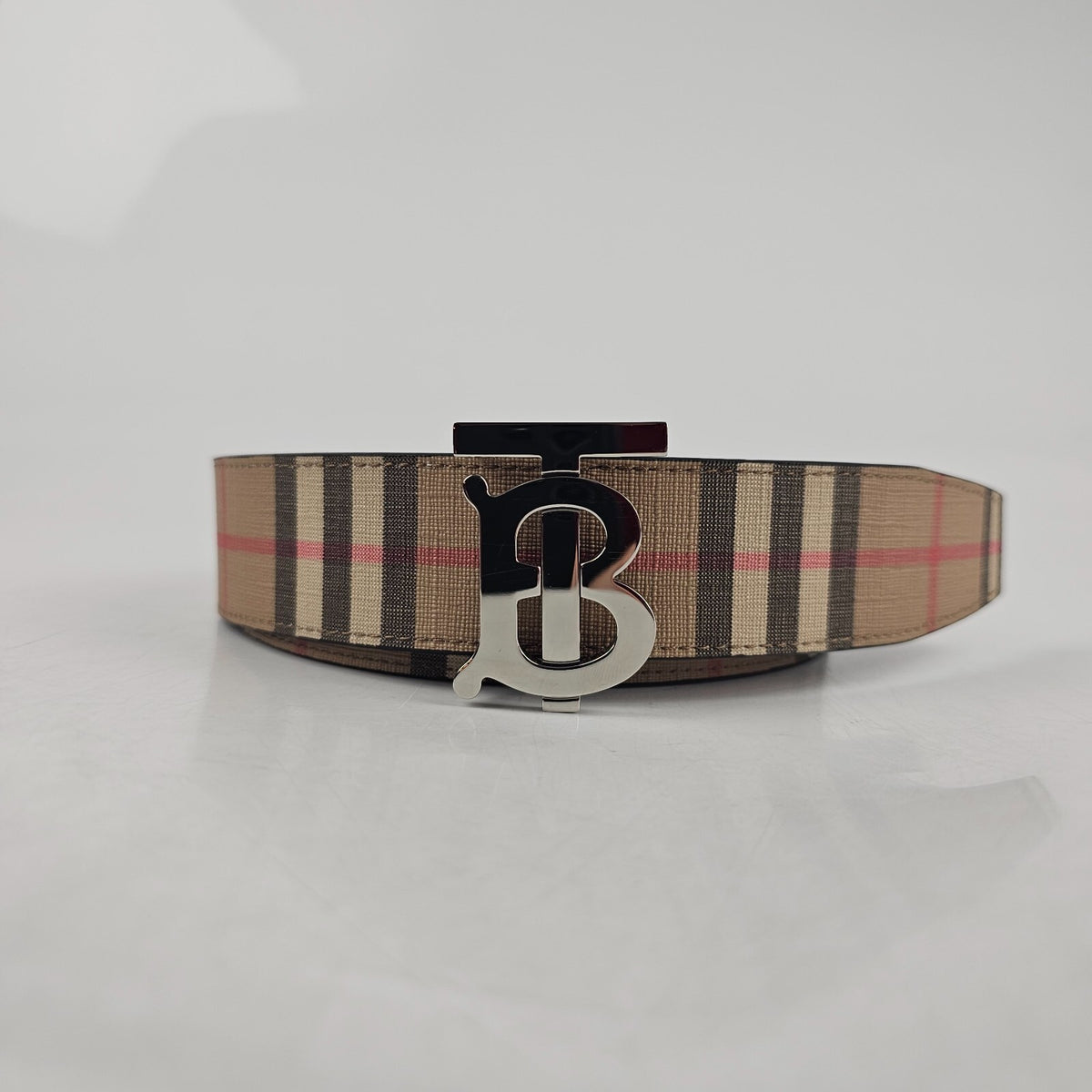 BURBERRY TB Men's Beige Checkered Belt Size 90cm New