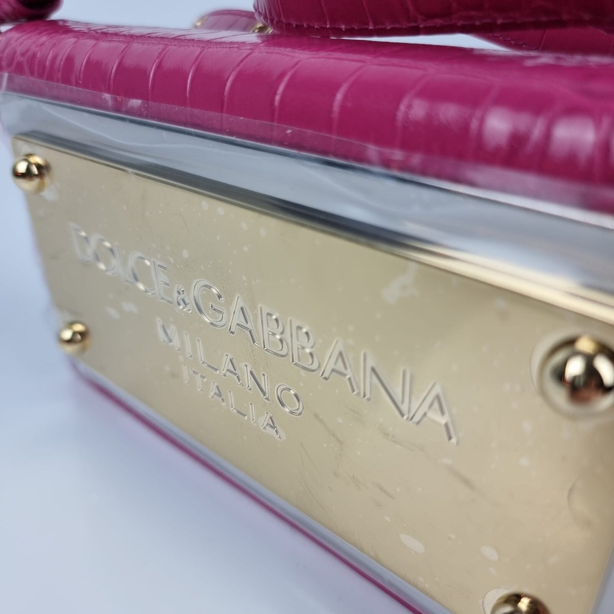 DOLCE&GABBANA Embossed Pink Leather Shoulder Bag New