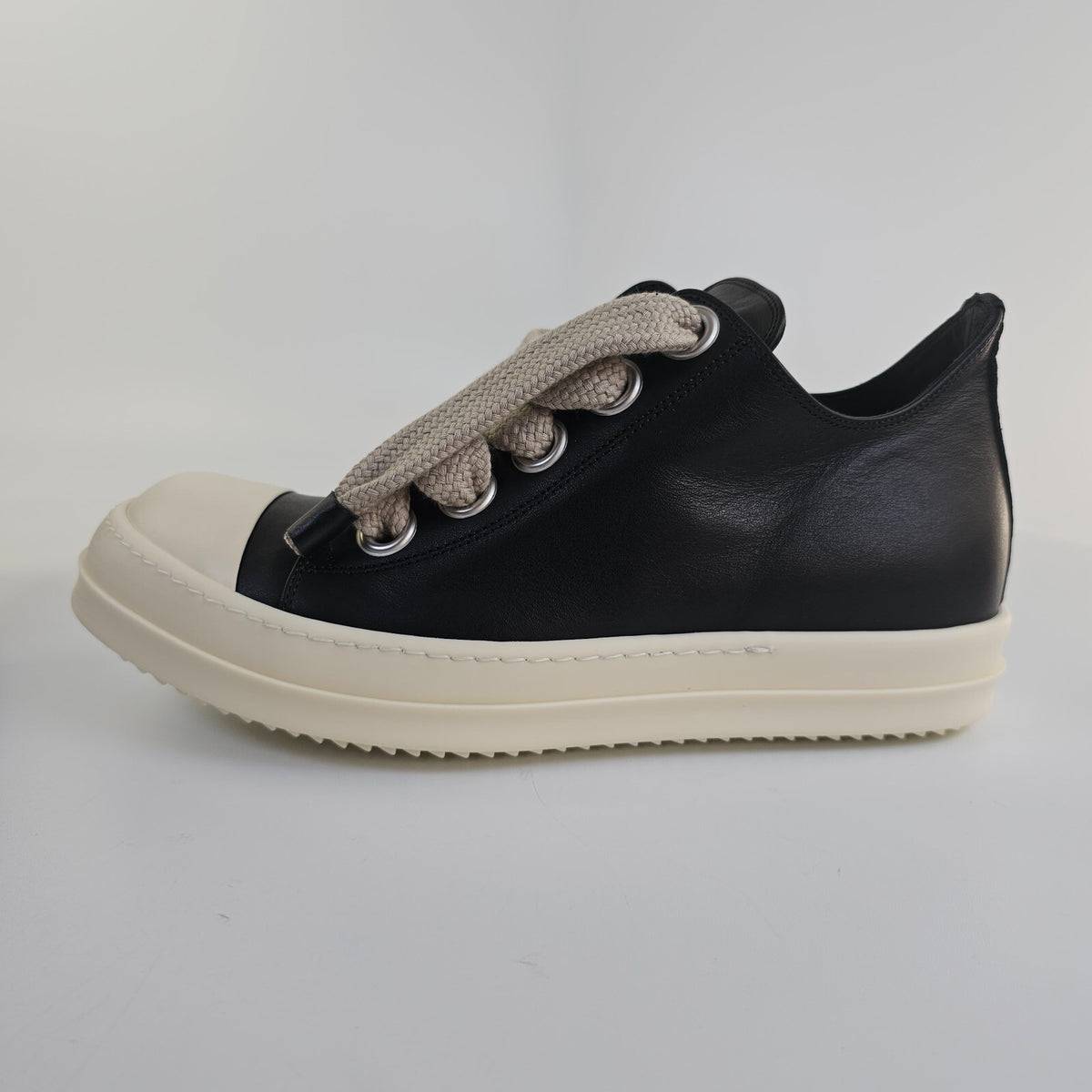 RICK OWENS Jumbolaced Porterville Black/Milk Low Top Sneakers New Size 40 US 7