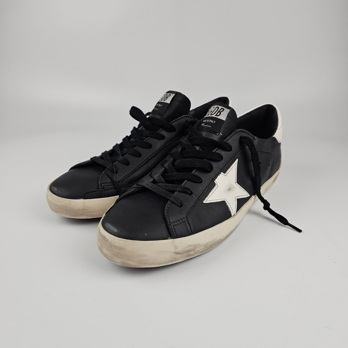GOLDEN GOOSE Super Star Men's Black/WhiteLeather Low Top Sneakers New