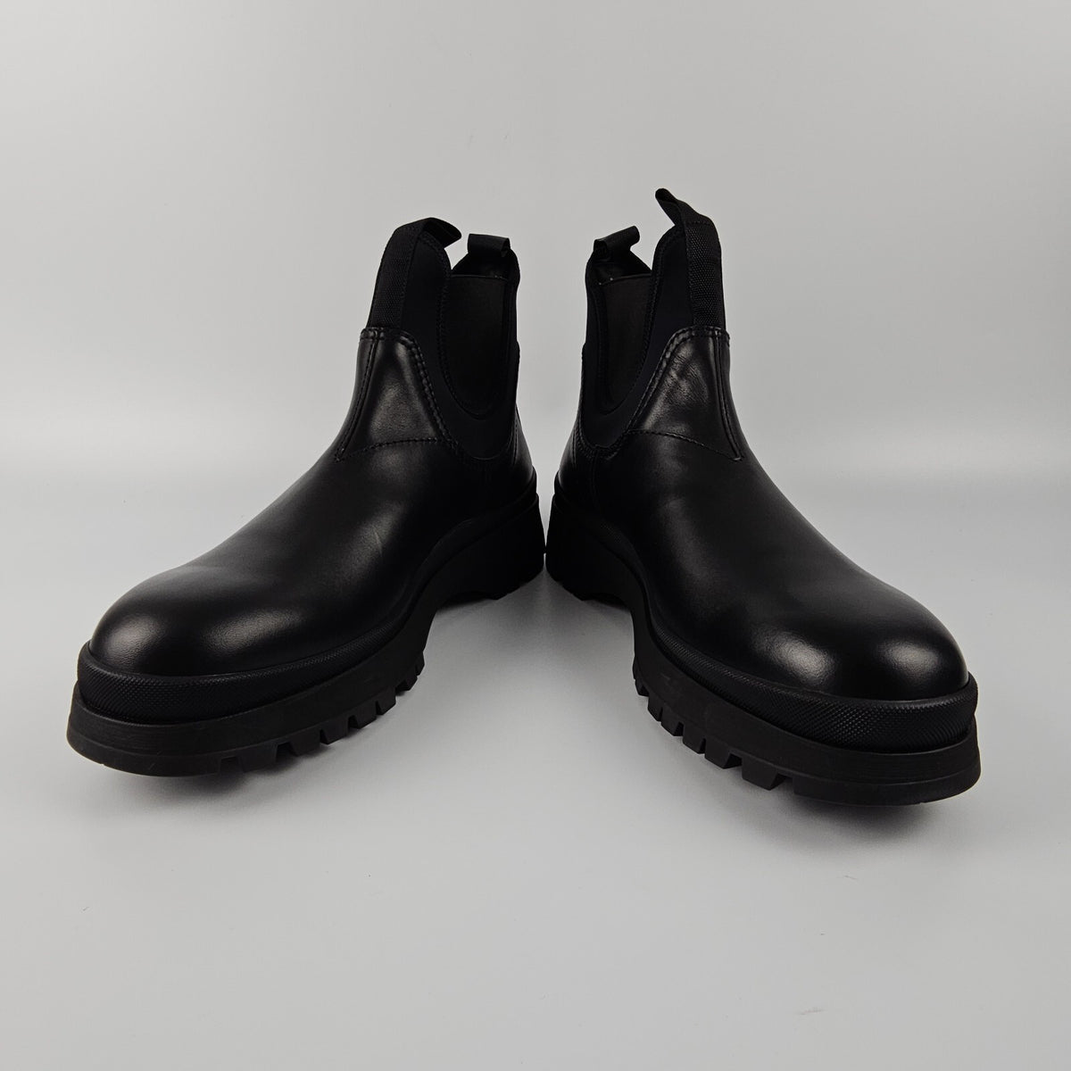 PRADA $1450 Black Leather And Stretch Fabric Chelsea Boots New/Authentic