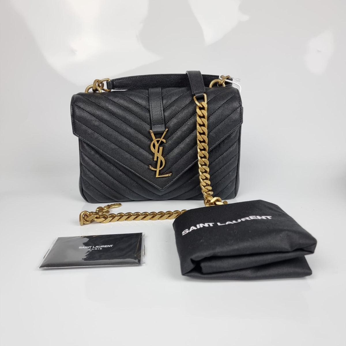 SAINT LAURENT Medium College Quilted Black Leather Bag New