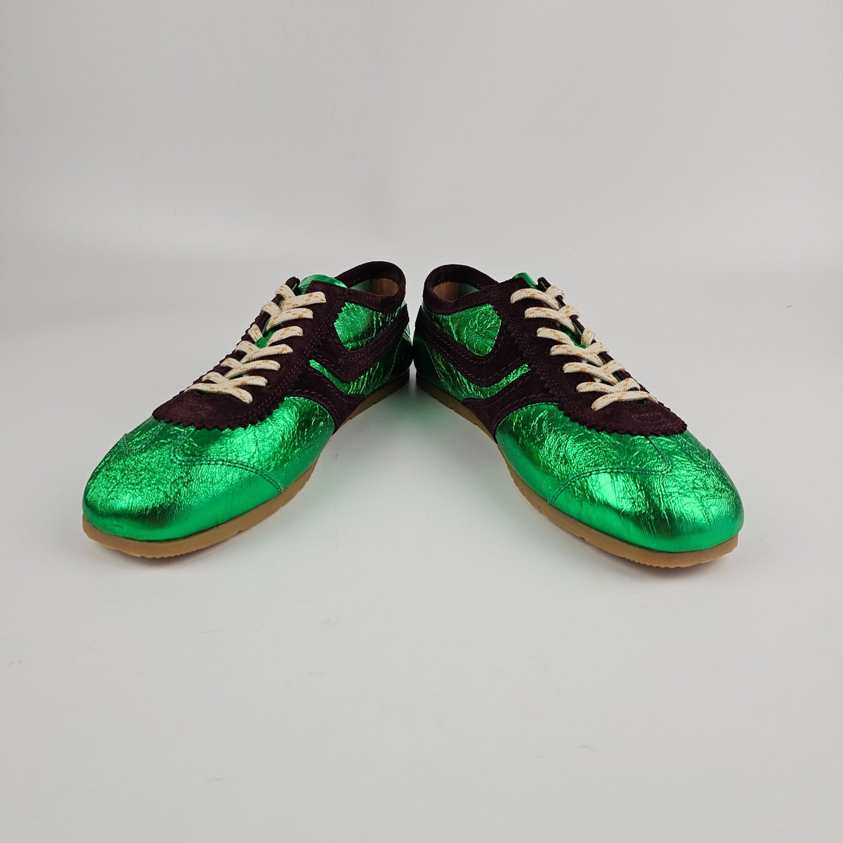 DRIES VAN NOTEN Laminated Green Leather Sneakers New And Authentic