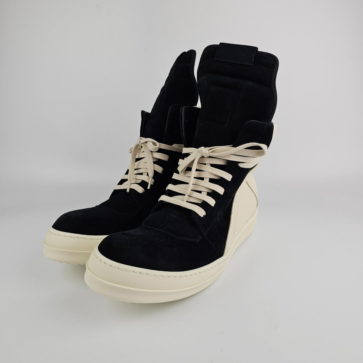 RICK OWENS Tower Geobasket Black/Milk Suede Sneakers New & Authentic