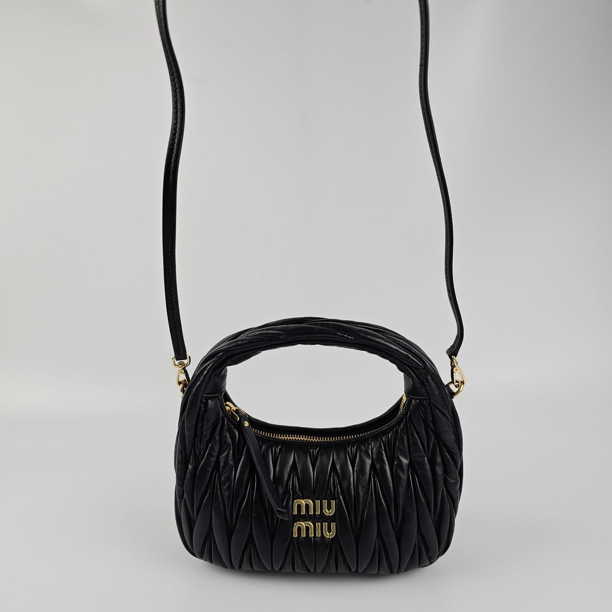 MIU MIU Wander Small $2900 Black Nappa Leather Hobo Bag New And Authentic