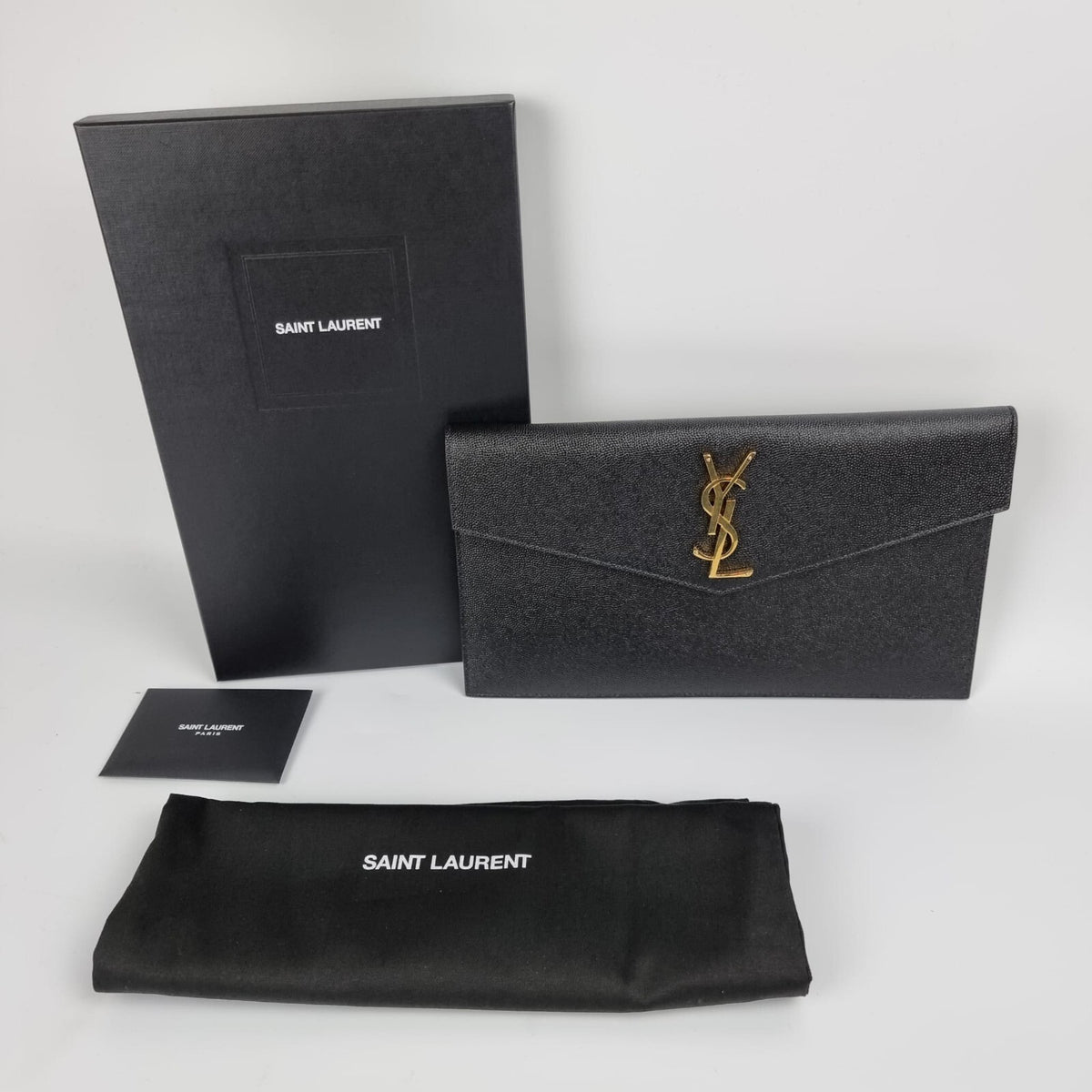 SAINT LAURENT Uptown Black Leather Clutch Bag New