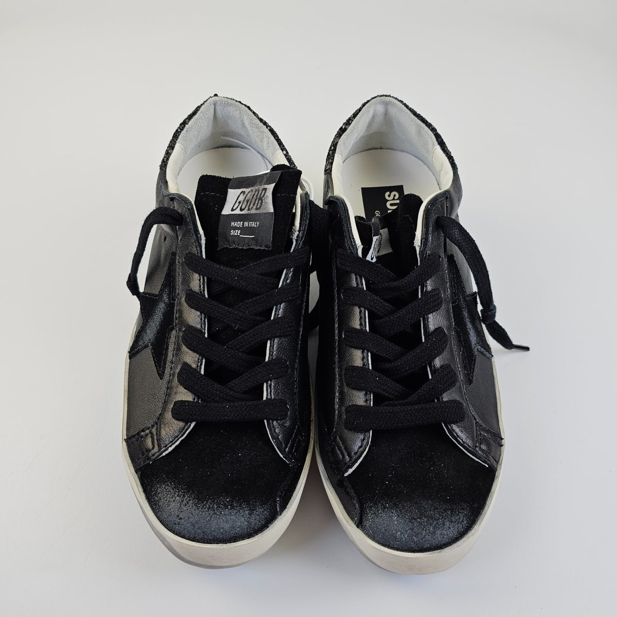 GOLDEN GOOSE Super Star Women's Black Glittered Low Top Sneakers New