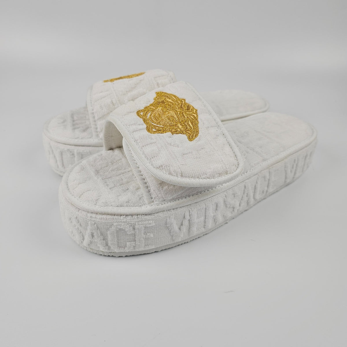 VERSACE Allover White Cotton Slippers New