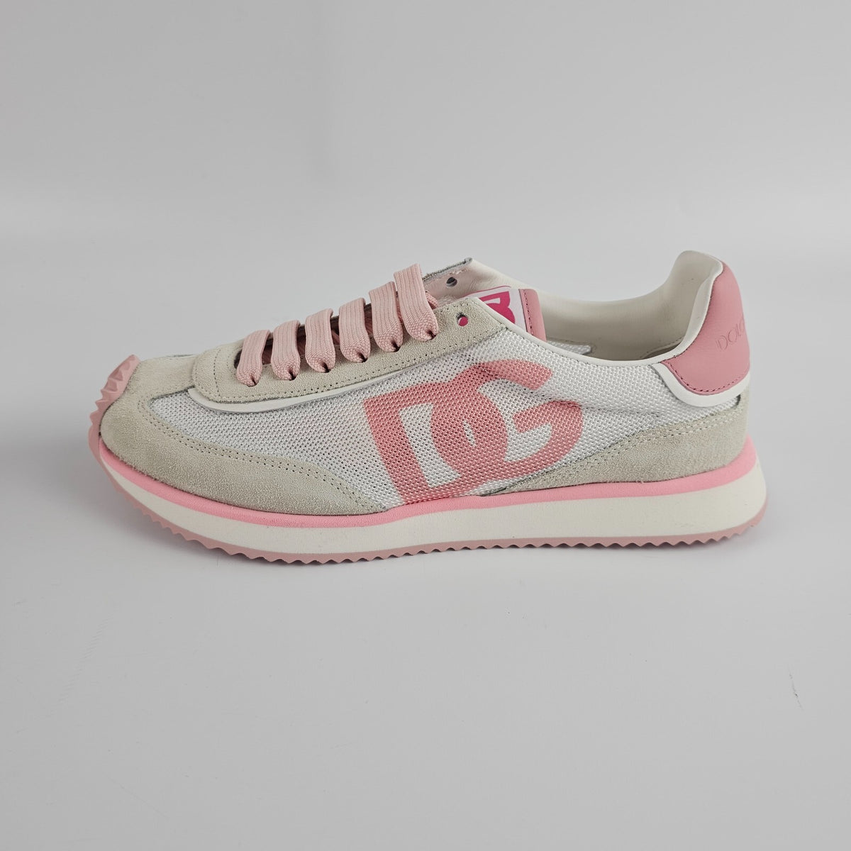 DOLCE&GABBANA DG Cushion $495 White/Pink Mixed-Material Sneakers New