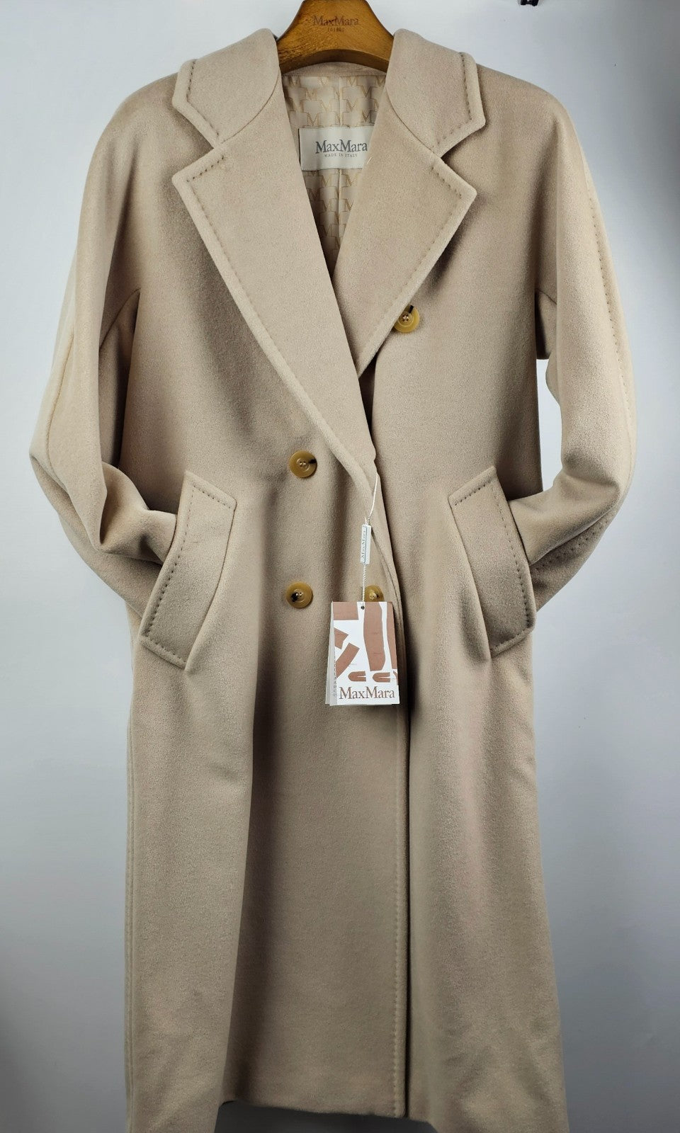 MAX MARA Madame 101801 Belted Beige Wool Long Coat New & Authentic