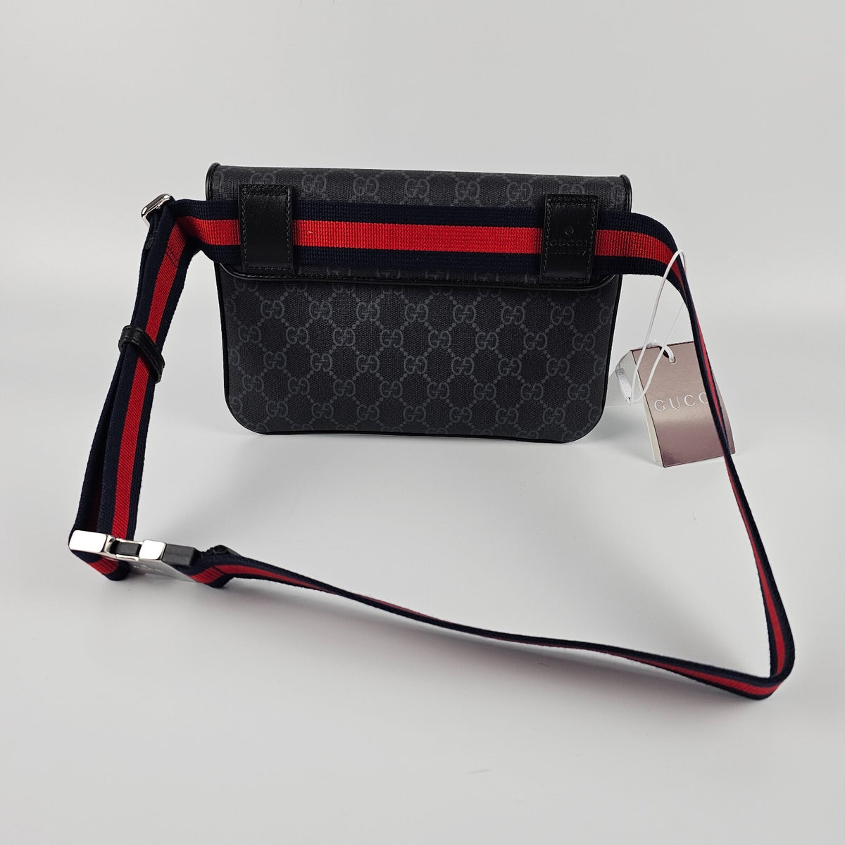 GUCCI GG $1300 Small Black Canvas Belt Bag New And Authentic