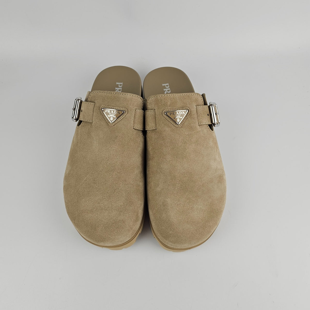 PRADA Desert Beige Suede Mules New & Authentic