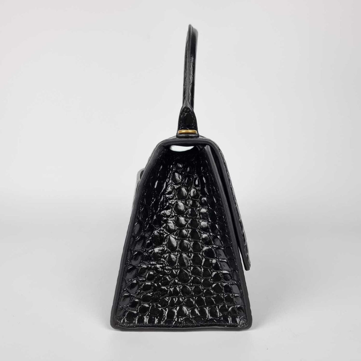 BALENCIAGA Hourglass Small $3000 Black Embossed Leather Top Handle Bag New