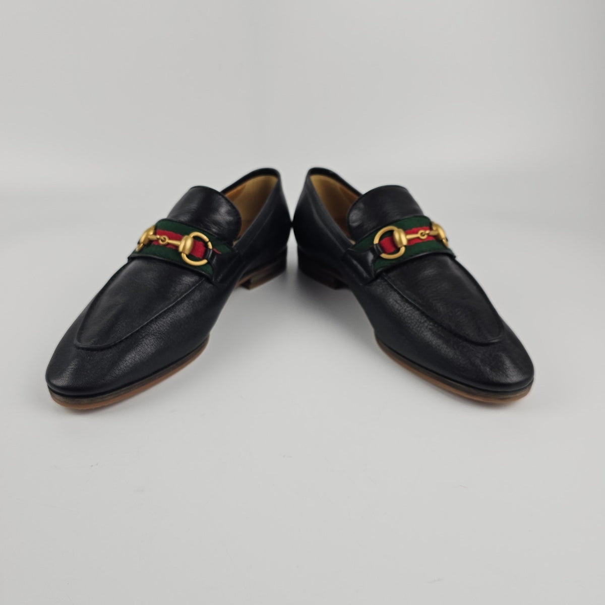 GUCCI Men's Black Leather With Horsebit And Web Loafers New & Authentic