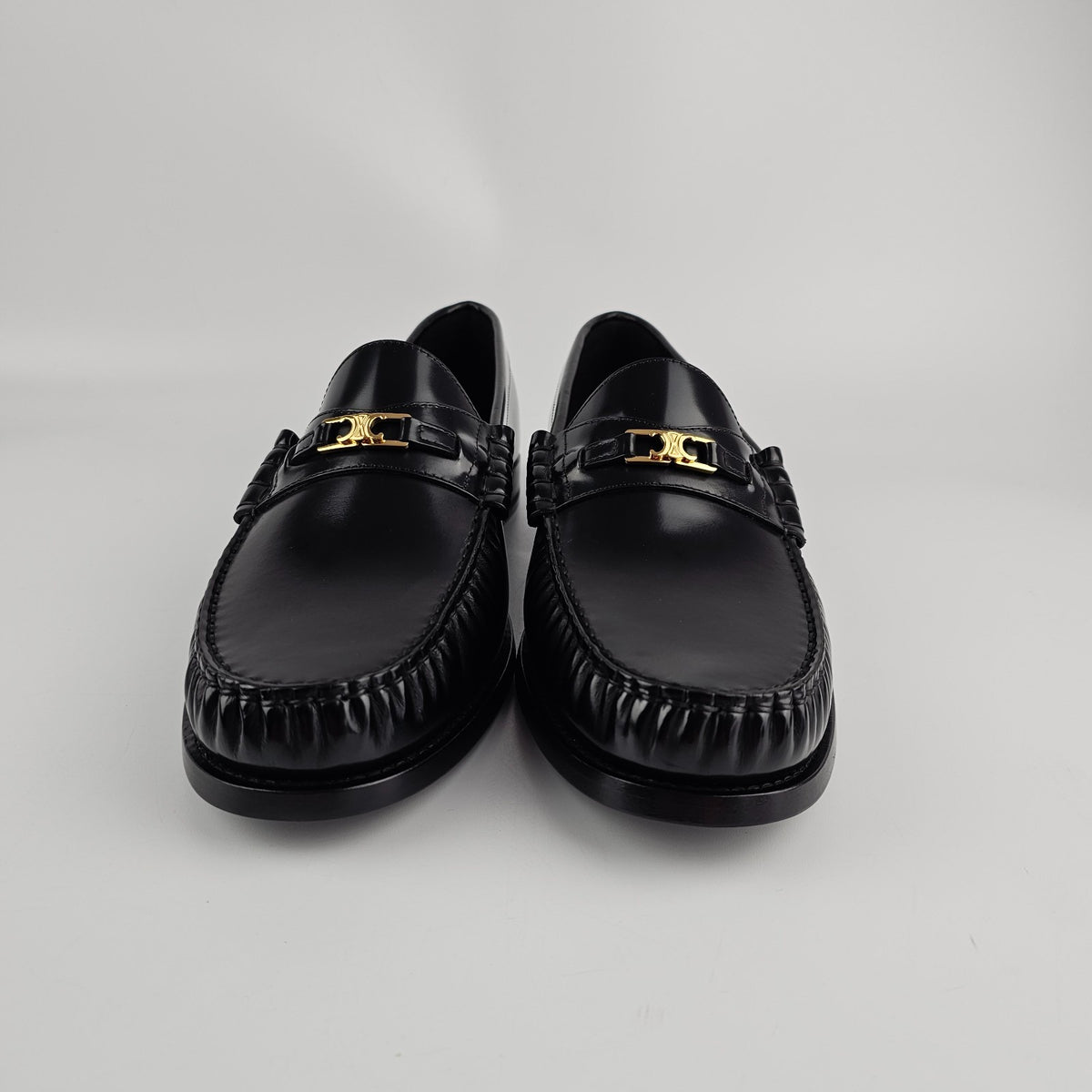 CELINE Luco Triomphe Polished Black Loafers New & Authentic