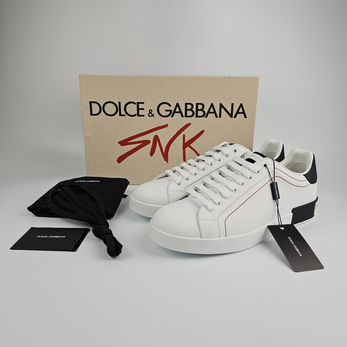DOLCE&GABBANA Men's Portofino White/Black Leather New & Authentic