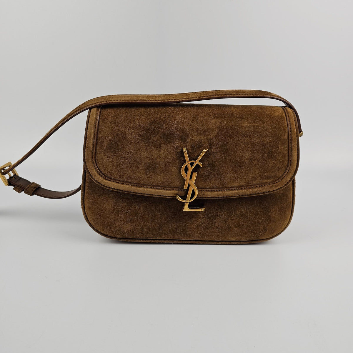 SAINT LAURENT Solferino Medium $3100 Caramel Cognac Suede Shoulder Bag New