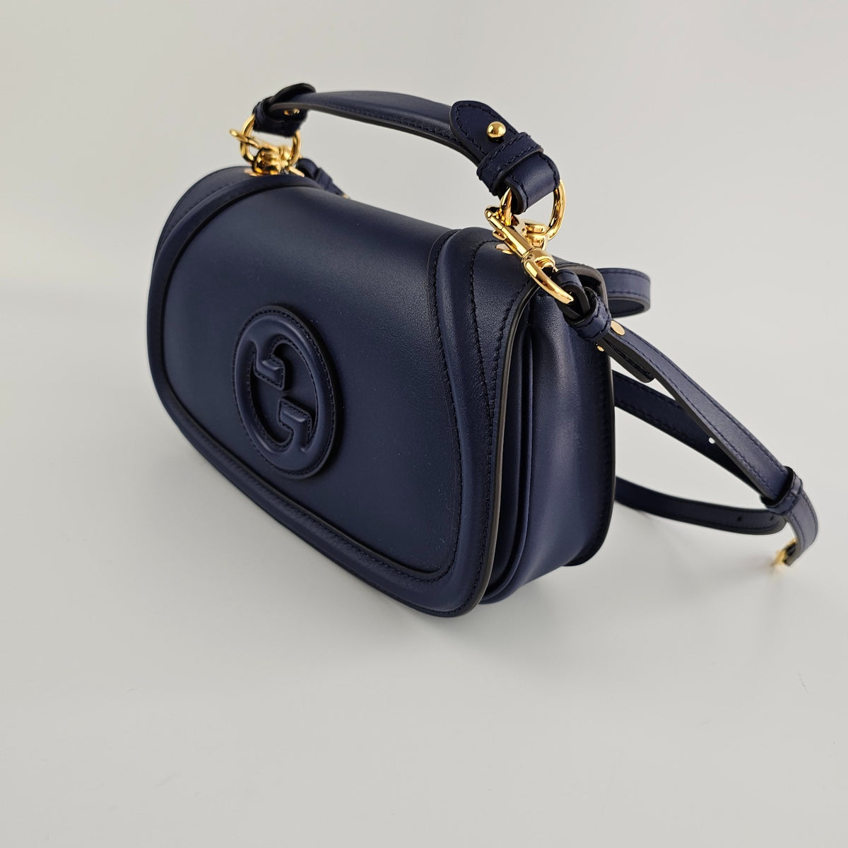 GUCCI Blondie Medium $3900 Blue Leather Top Handle Bag New And Authentic