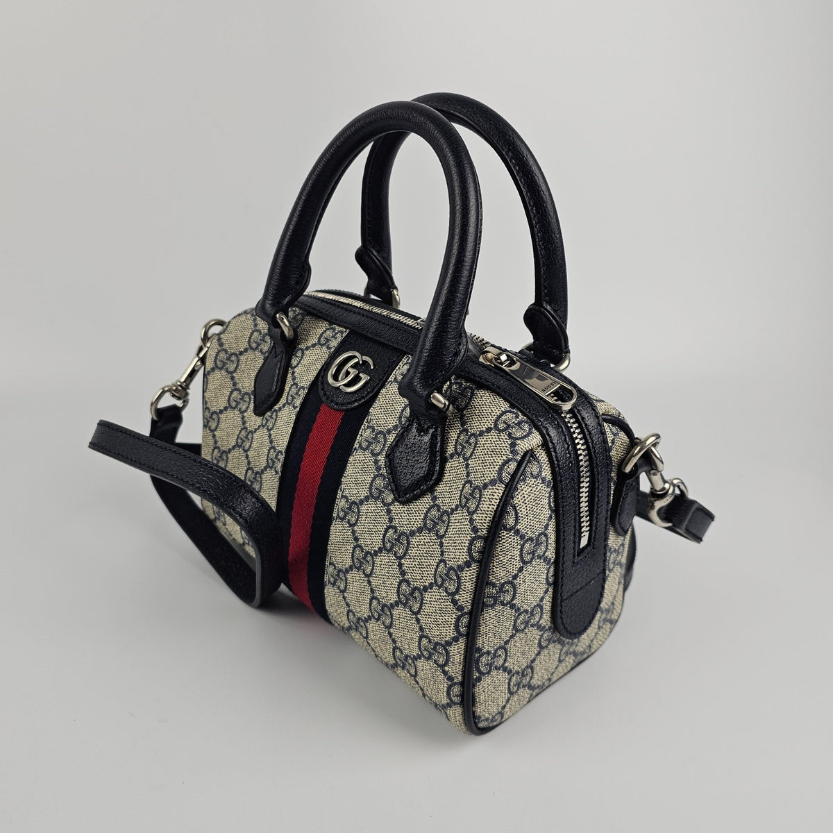 GUCCI Ophidia Small Beige And Blue GG Canvas Top Handle Bag New & Authentic