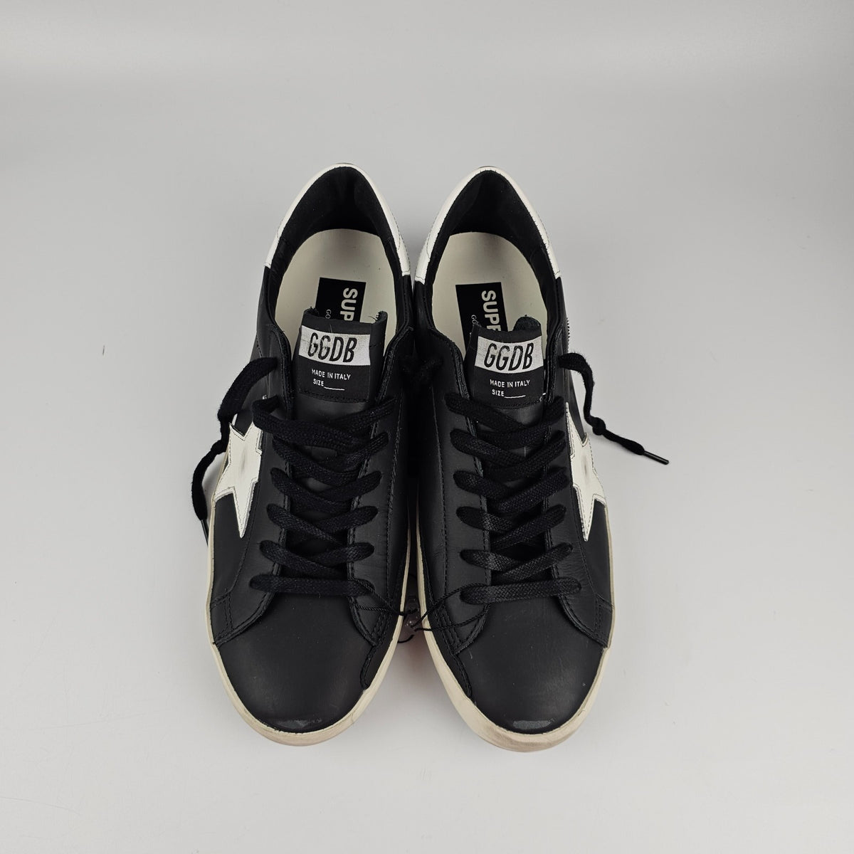 GOLDEN GOOSE Super Star Men's Black/WhiteLeather Low Top Sneakers New