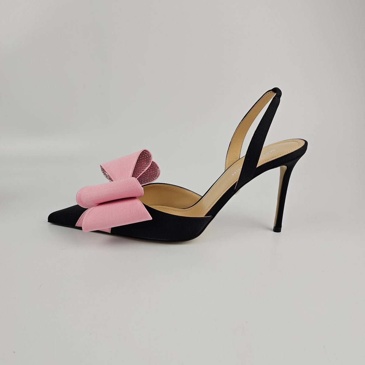 MACH & MACH Le Cadeau Black/Pink 95mm Slingback Pumps New & Authentic