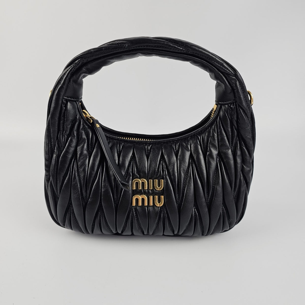 MIU MIU Wander Small $2900 Black Nappa Leather Hobo Bag New And Authentic
