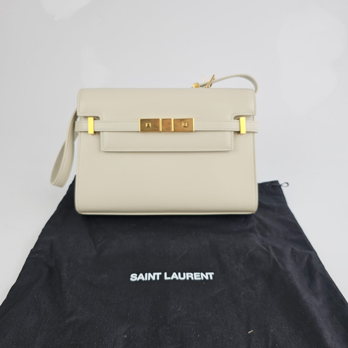 SAINT LAURENT Manhattan Box Small $3000 Blanc Vintage Leather Shoulder Bag New